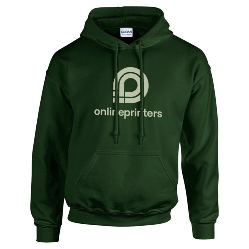 Green blended fabric men's hoodie with hood and kangaroo pocket.