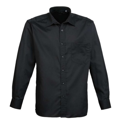 Black poplin shirt made of polyester and cotton for men.