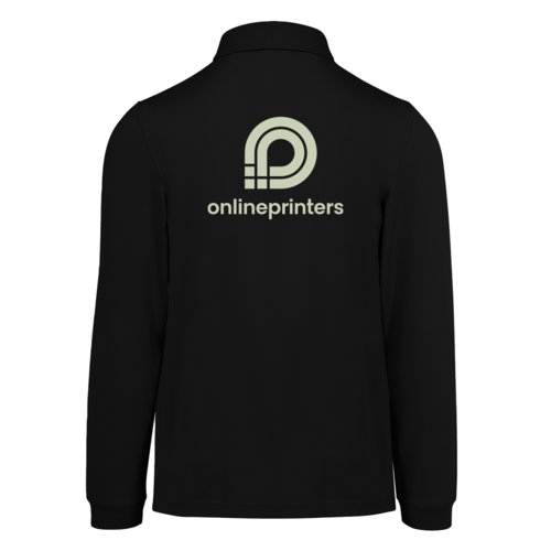 Black long-sleeved cotton polo shirt for men.