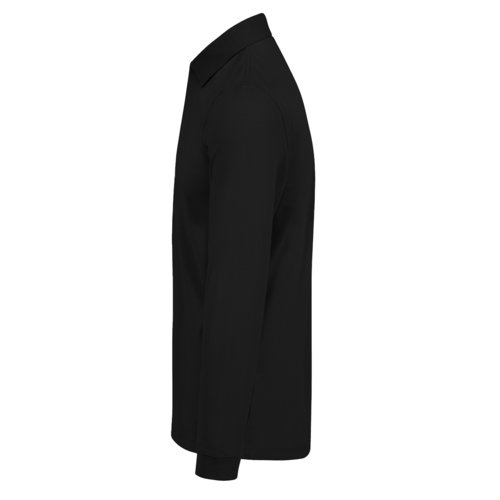 Black cotton polo shirt with long sleeves for men.