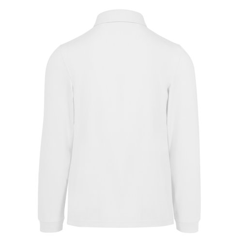 White cotton polo shirt with long sleeves for men.