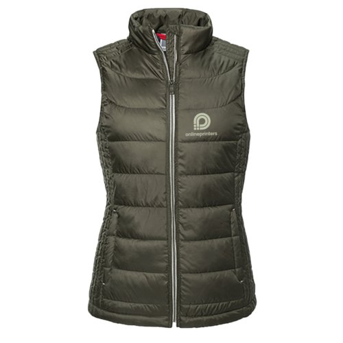 Green quilted vest for women with full zip.