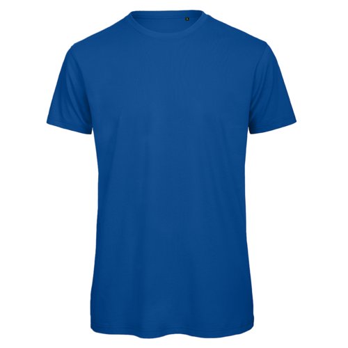 Royal blue organic cotton t-shirt with short sleeves.
