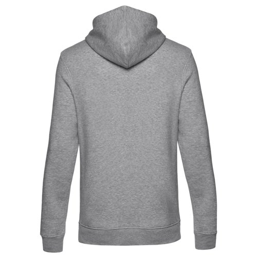 Heather gray men's hoodie made from organic cotton blend with hood.