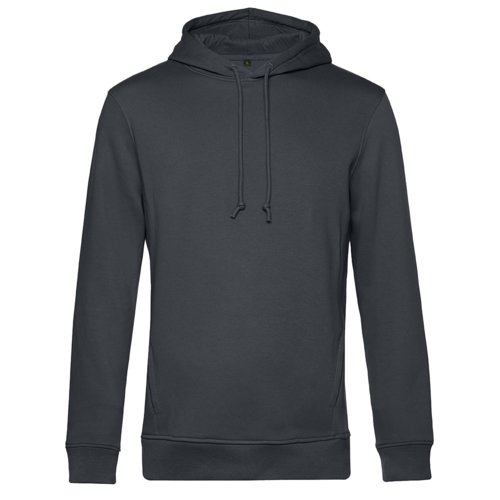 Dark gray hoodie made of organic cotton and recycled polyester with hood.