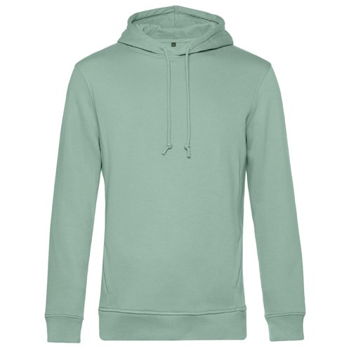 Mint green hoodie made of organic cotton and recycled polyester with hood.