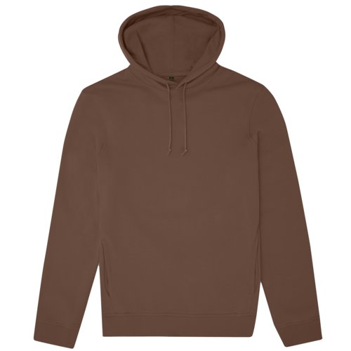Brown cotton-polyester hoodie with hood and drawstring.