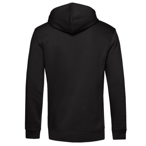 Black cotton-blend hoodie with hood and kangaroo pocket.