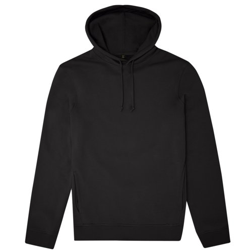 Black cotton-blend hoodie with hood and drawstring.