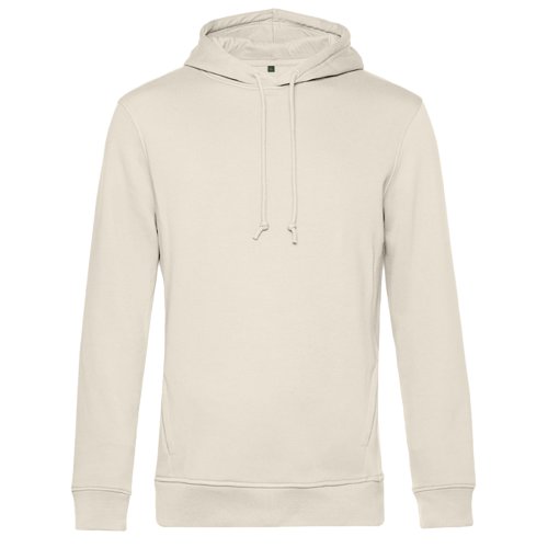 Beige cotton-blend hoodie with hood and drawstring.