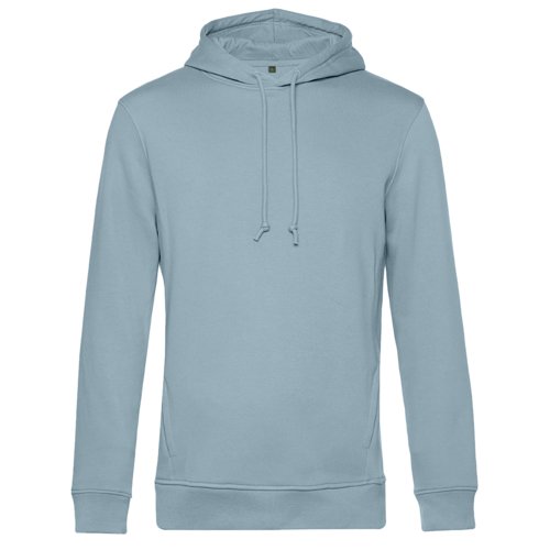 Light blue cotton blend hoodie with hood and drawstring, men's model.