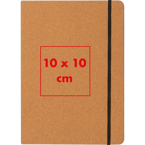 Cork writing folder with rubber band closure.