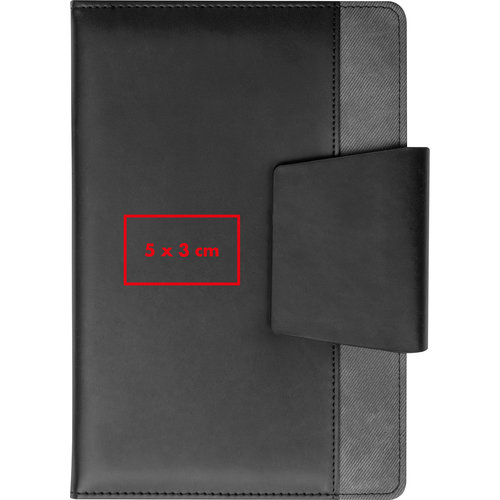Black notebook with magnetic closure.
