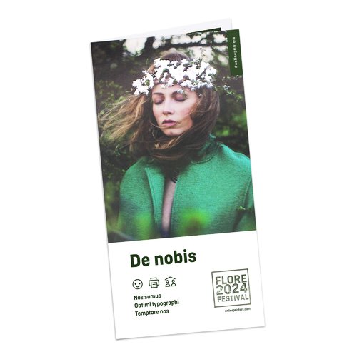 Portrait paper folding cards with partial raised varnish.