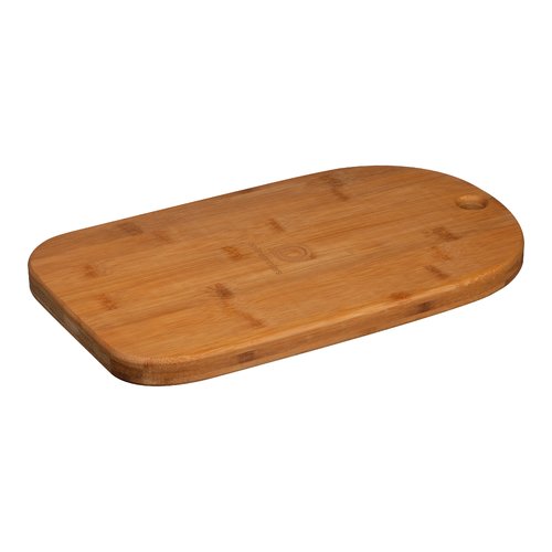 Brown bamboo board with hanging loop.