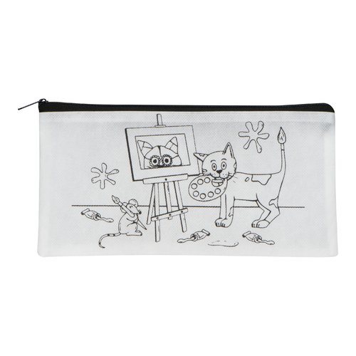 White fabric pencil case with zipper.