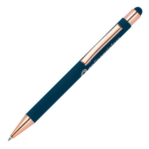 Dark blue metal ballpoint pen with touch pen tip.