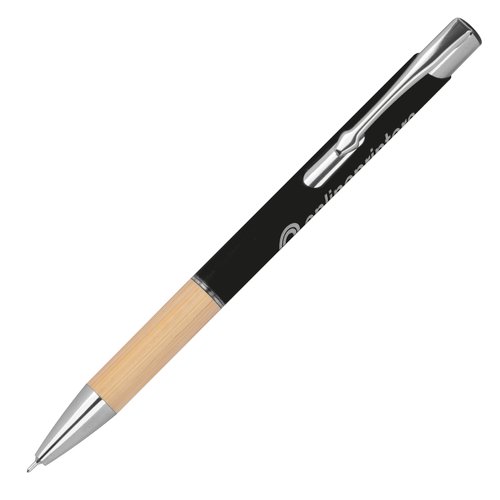 Black recycled material gel pen with clip.
