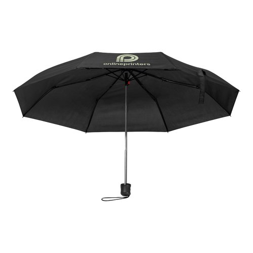 Black RPET pocket umbrella with manual opening mechanism.