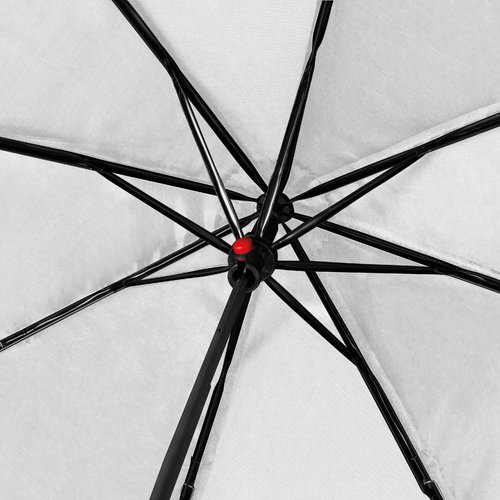 White RPET pocket umbrella with cover and handle.