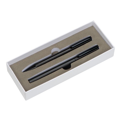 Black writing set with ballpoint pen and fountain pen.