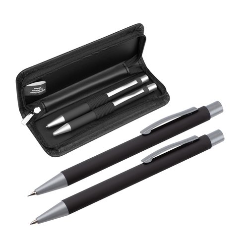 Black writing set with ballpoint pen and case.