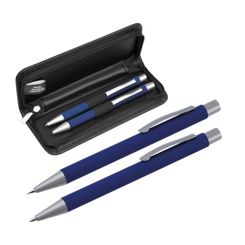 Blue writing set with ballpoint pen and case.