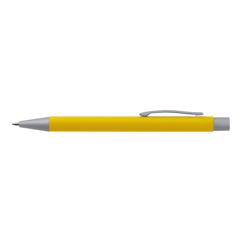 Yellow writing set with ballpoint pen, pencil, and ruler.