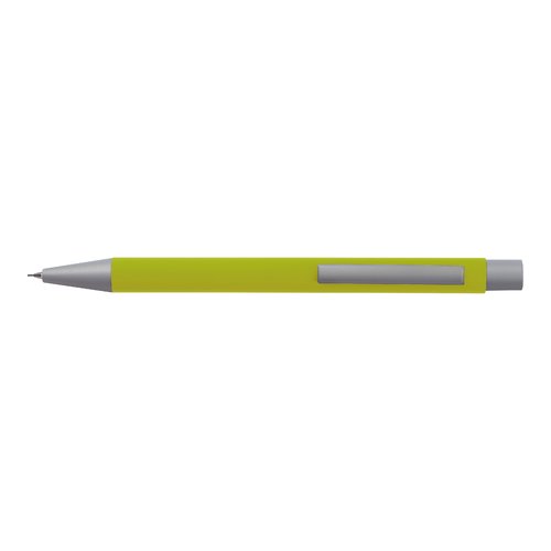 Apple green writing set made of plastic with ballpoint pen and case.