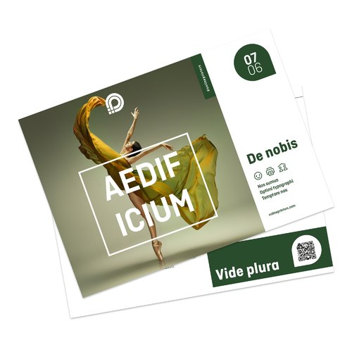 Paper flyer with double-sided printing and UV varnish.
