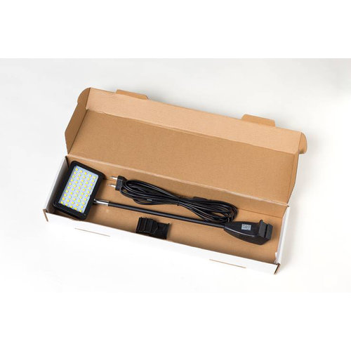 Black LED lamp with cable and plug for displays.