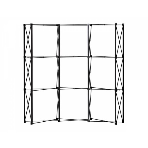 Black pop-up display system, curved.