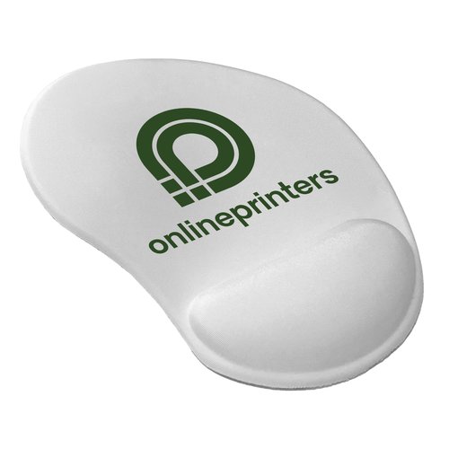 White fabric mousepad with wrist rest.