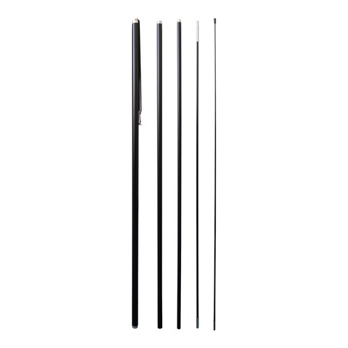Black drop flag system for flexible attachment of fabrics.