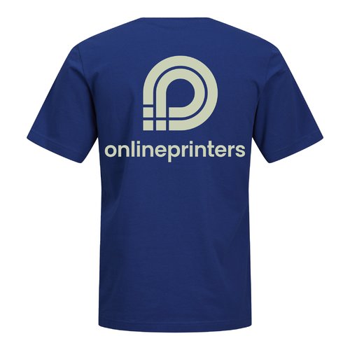 Dark blue organic cotton T-shirt with short sleeves and a straight cut.