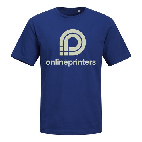 Dark blue organic cotton t-shirt with short sleeves.