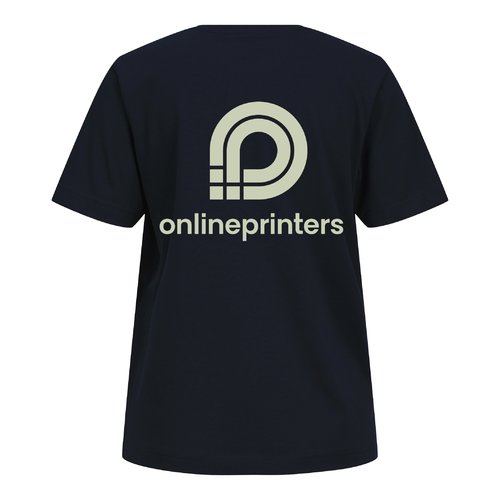 Navy blue organic cotton t-shirt with short sleeves.