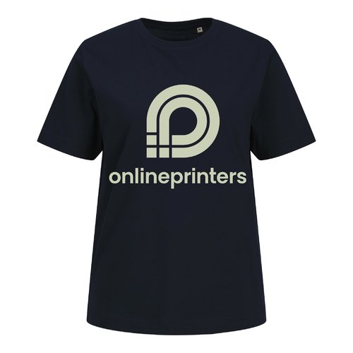 Navy blue women's t-shirt in organic cotton with short sleeves.