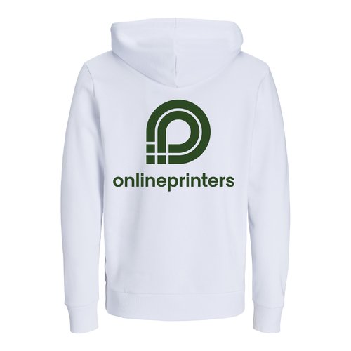 White hoodie made of organic cotton and recycled cotton with hood.