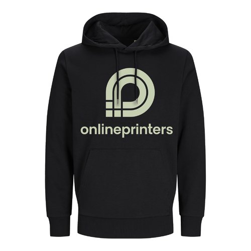 Black cotton-blend hoodie, unisex fit, with hood and kangaroo pocket.
