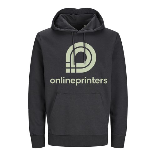 Anthracite hoodie made of organic and recycled cotton with hood and kangaroo pocket.