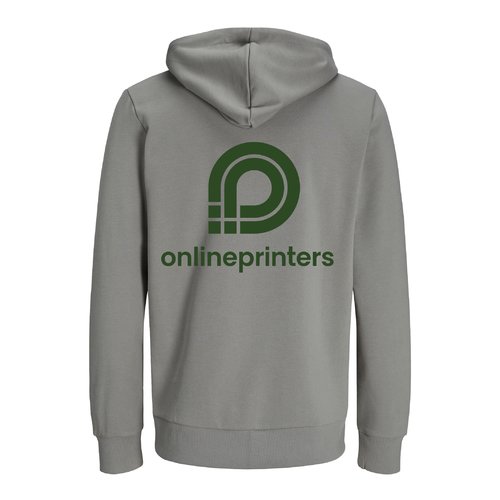 Gray hoodie made of organic and recycled cotton, unisex cut and hood.