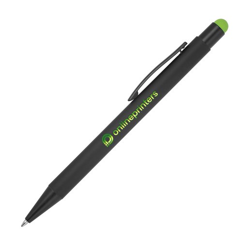 Metal ballpoint pen with touch function and clip.