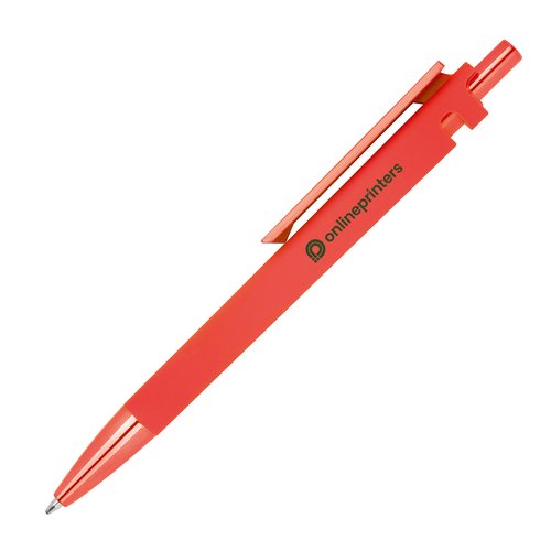 Red recycled ABS plastic ballpoint pen with clip.