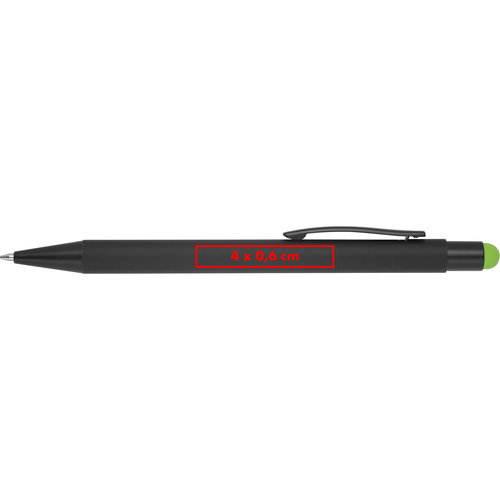 Black metal ballpoint pen with touch function and clip.