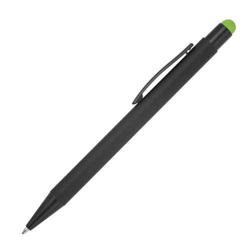 Apple green metal ballpoint pen with touch function and clip.