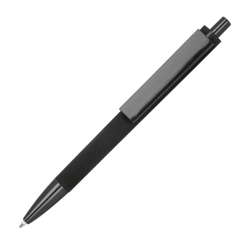 Black recycled ABS ballpoint pen with clip and push mechanism.