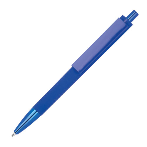 Blue recycled ABS ballpoint pen with push button.