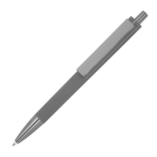 Gray recycled ABS ballpoint pen with push button.