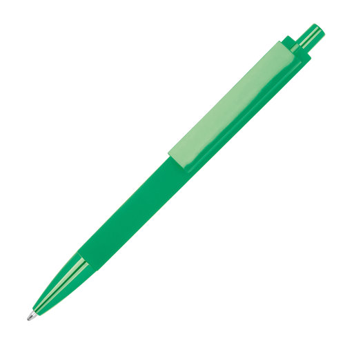 Green recycled ABS ballpoint pen with push mechanism.